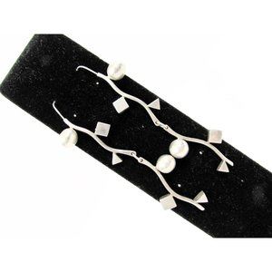 Modernist Sterling Long Dangle Vine Earrings